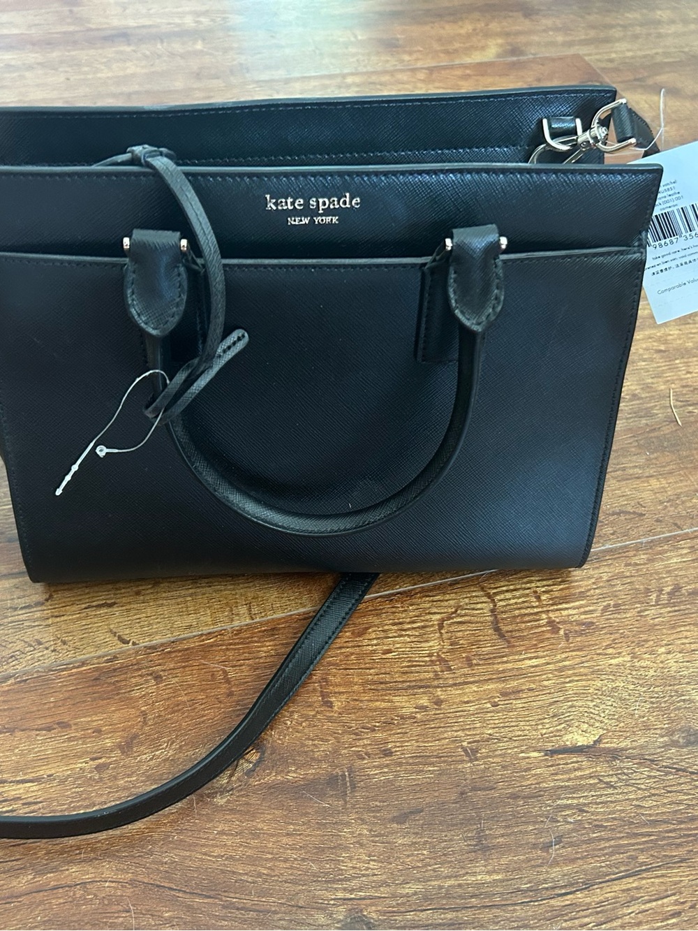 kate spade Black Saffiano Leather Satchel with Detachable Strap